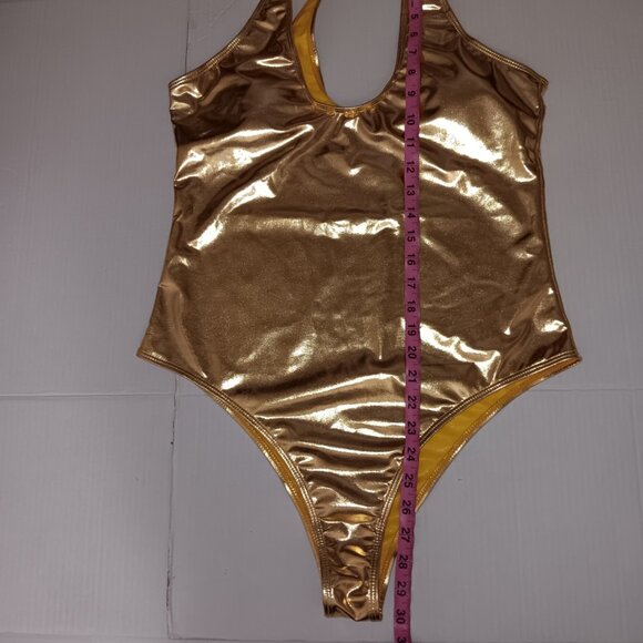 METALLIC GOLD PADDED CUPS ONE PIECE SWIMSUIT - Picture 7 of 12